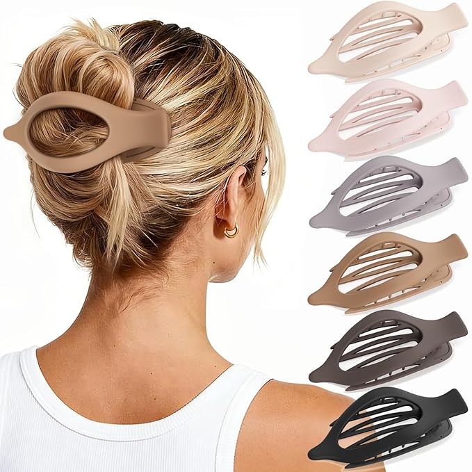 6 PCS Large Flat Hair Clips for Women Girls, French Concord Lay Down Flat Claw Clips for Thick Thin Hair, Comfortable Curved Hair Clip, Matte Non-slip Strong Hold Hair Accessories, Neutral