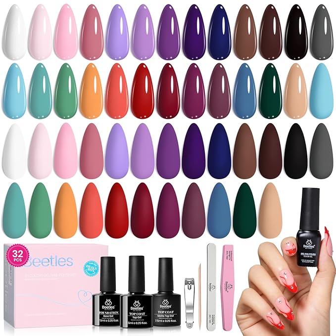 Beetles 25 Colors Gel Polish Set - Urban Rhythm Collection,Pink Red Blue Green Spring Gel Nail Polish Set with 3Pcs Base Top Coat Nail Art UV LED Soak Off DIY Salon Manicure