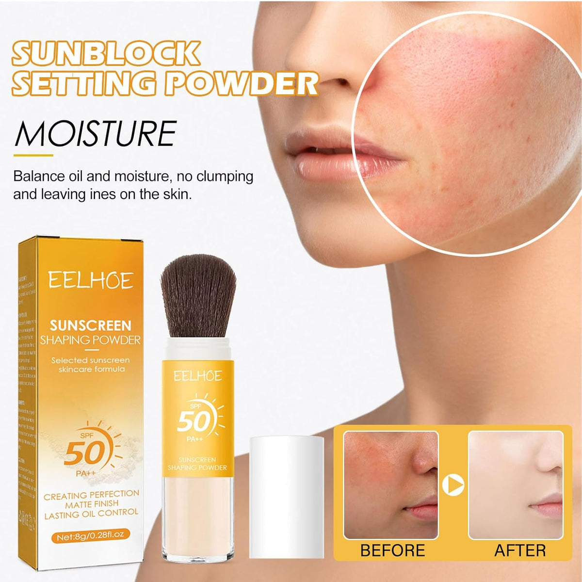 2Pcs Setting Powder, SPF 50,Translucent,Matte Finish Oil Control,Breathable,Lightweight,Mineral Brush Powder,Natural Matte Finish,Long-lasting,Waterproof and Sweatproof Setting Powder