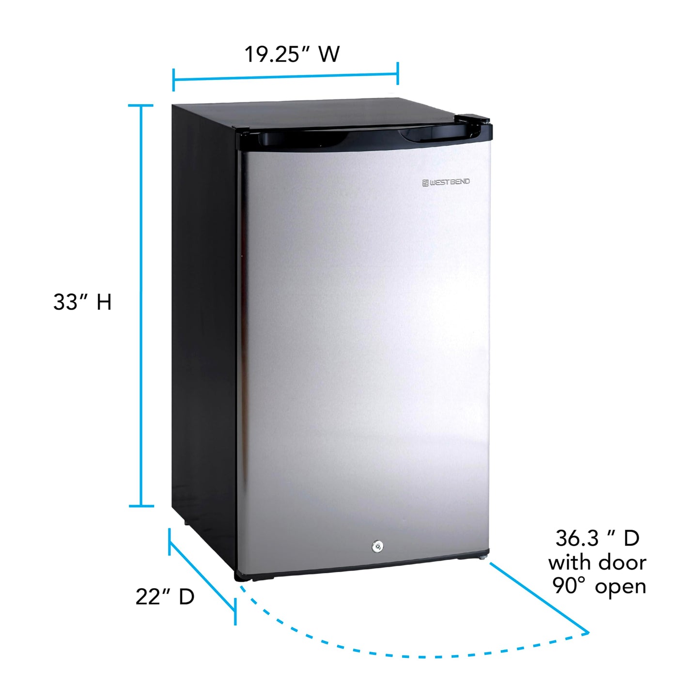 West Bend Mini Fridge Compact Refrigerator for Home Office or Dorm, Auto Defrost with Reversible Door, Energy Star Rated, 4.4-Cu.Ft., Stainless Steel