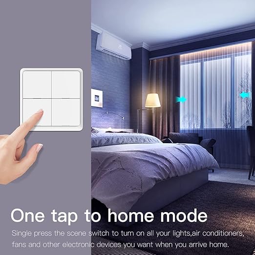 MOES Wireless Smart Scene Switch Button, Require MOES HUB, Zigbee Connection Tuya Battery Powered Included 12 Scene Controller Light Switch for Smart Home Automation 4 Gang White