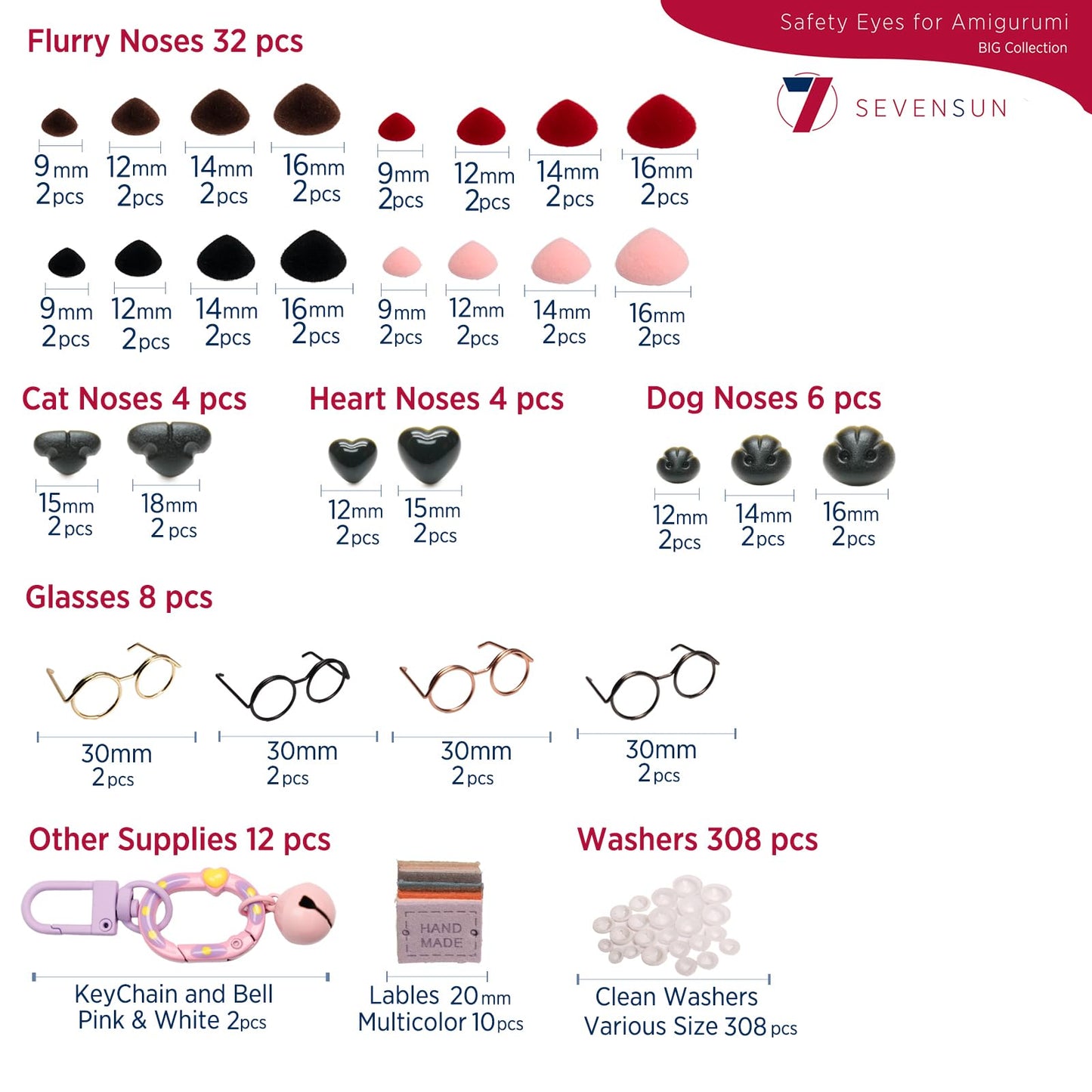SEVENSUN 636 PCS Safety Eyes for Crocheting, Crochet Safety Eyes and Noses for Amigurumi Crochet Animals Craft Doll Eye Glasses