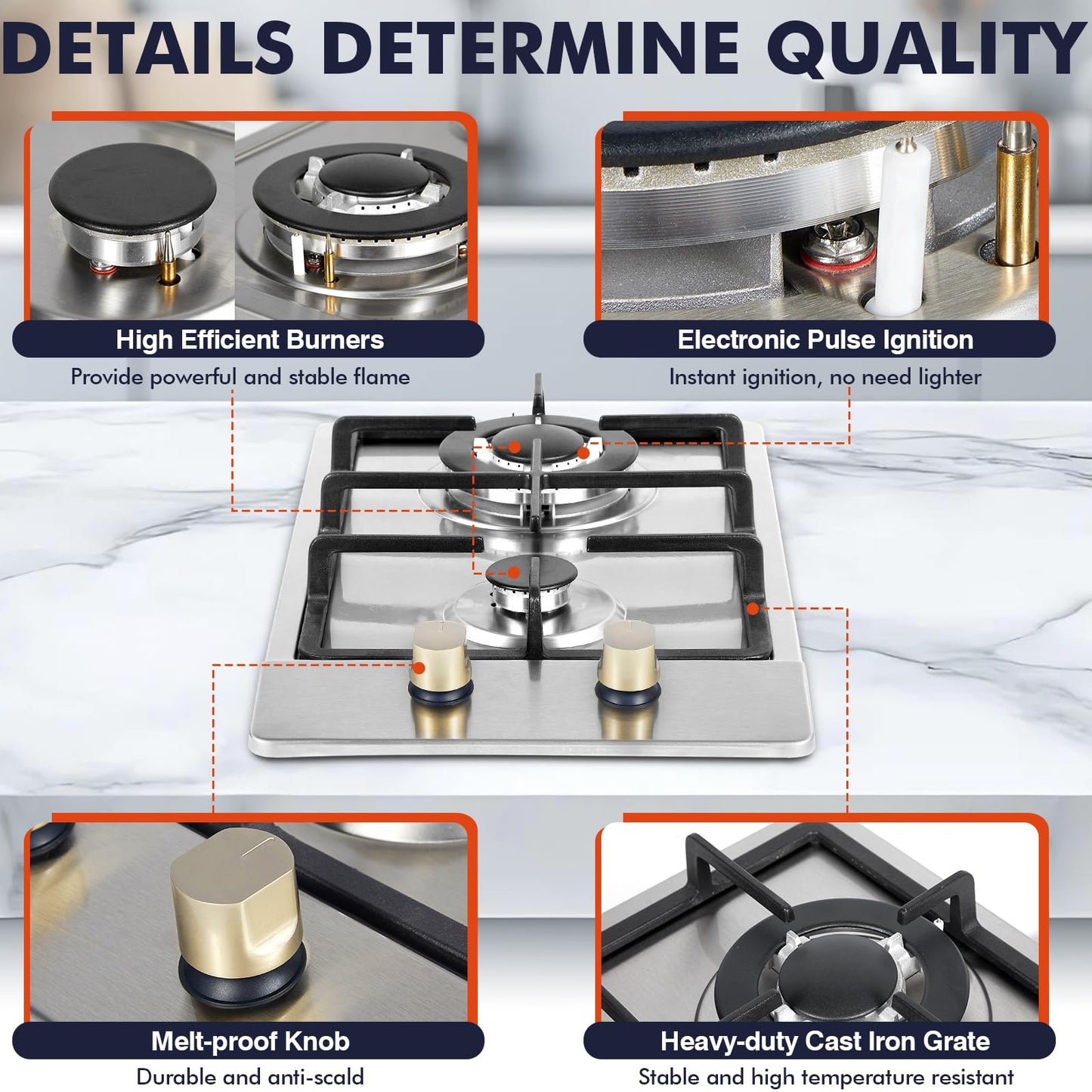 Llamaviva Gas Stove 12 Inch, Propane Cooktop 2 Burner, Portable Gas Cooktop Stainless Steel, Dual Fuel LPG/NG Convertible with Thermocouple Safety Protection for Kitchen, RV, Camping, Outdoor