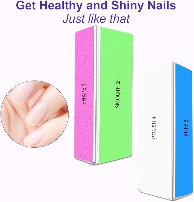 4 Way Nail Buffer Block (2 Pcs), Nail Shine Buffers Blocks Files for Natural and Acrylic Nails Smoother Buffing Block Polisher Fingernail File Buffer 120/240/600/3000 Grit for Buffing Shinning