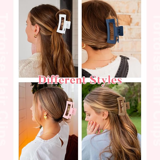 Auseibeely 6 Pcs Large Claw Clips for Thick Hair, 4.1 Inch Square Claw Clip for Women Girls, Strong Hold Hair Clips for Thick/Long/Curly Hair, Non-slip Banana Jaw Clip Accessories, Multicolor