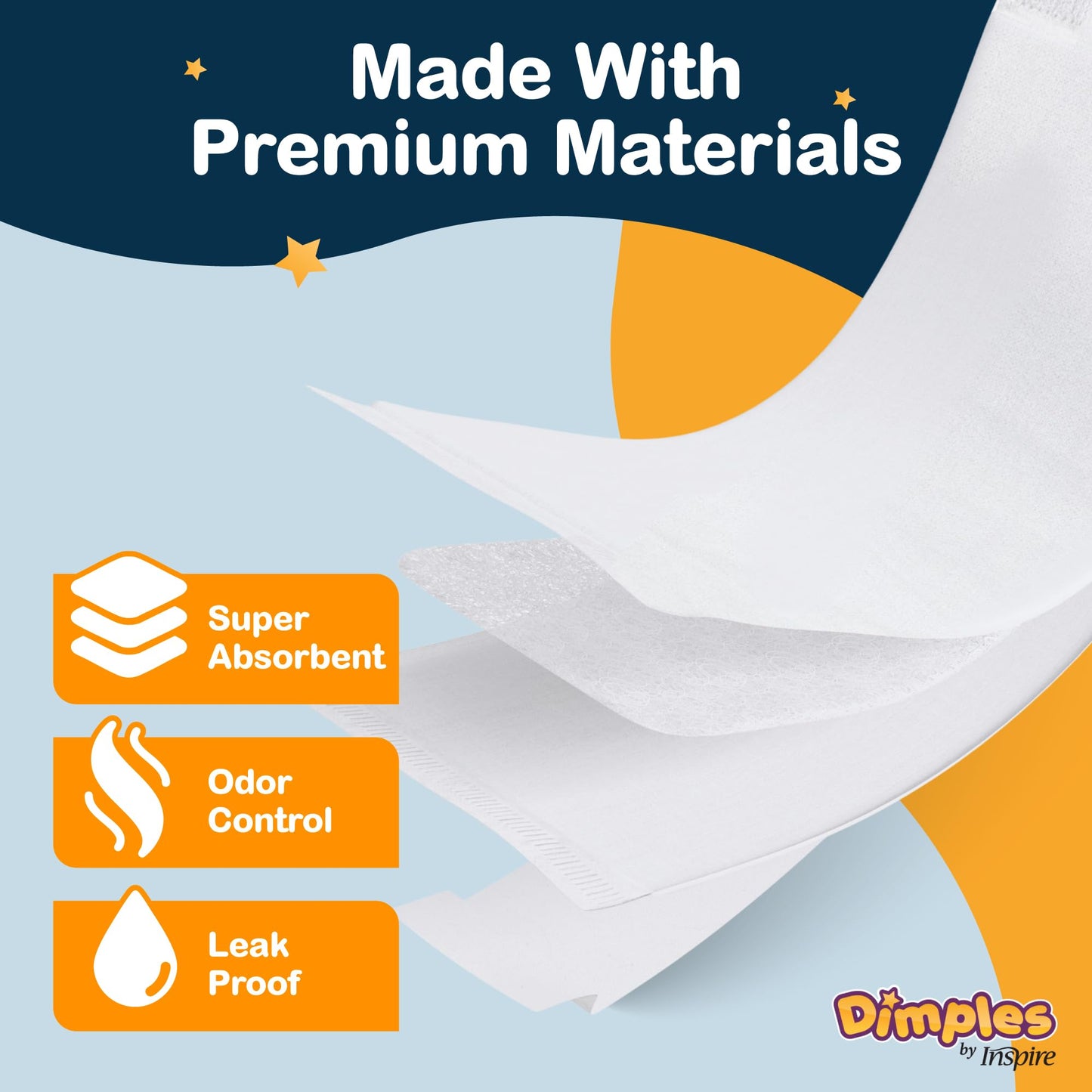Dimples Booster Pads, Baby Diaper Doubler with Adhesive for Secure Fit | 1 Size Fits All Diapers | Boosts Absorbency No More leaks 60 Count