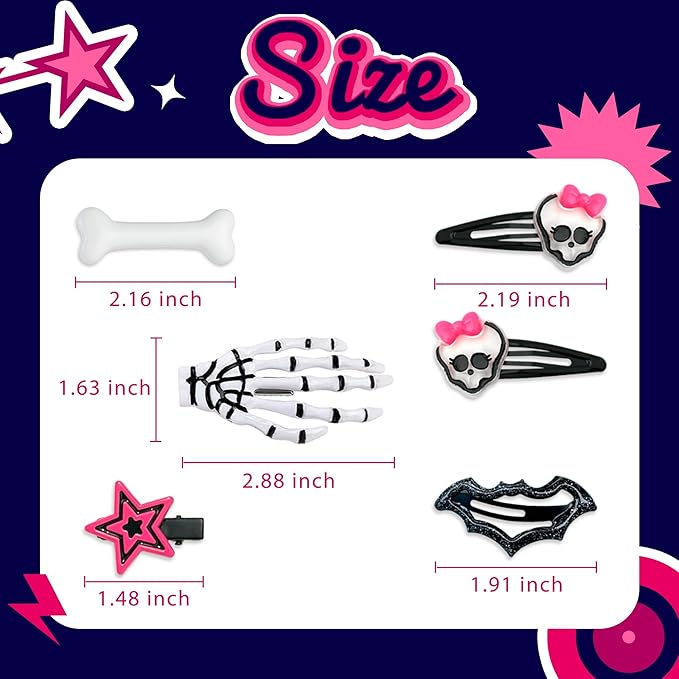 10PCS Y2K Hair Clips Punk Halloween Hair Clip Pastel Goth 90s Ghost Spider Star Skeleton Spooky Hair Accessories for Women Girls