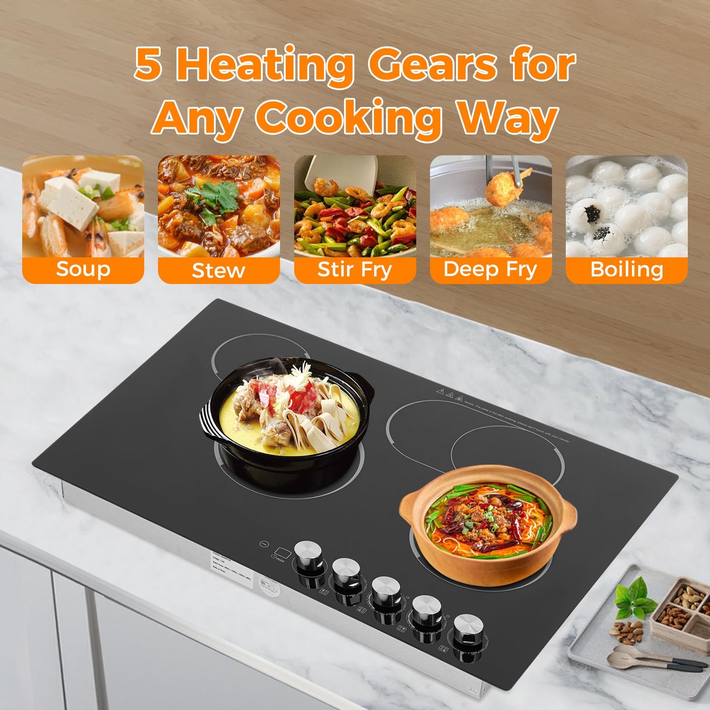 4-Burner Electric Cooktop, 30" x 20" Electric Ceramic Cooktop with Knob Control, 110V 1200W Built-in Stove Top with 0-90mins Timer, for Home, Commercial Kitchen, for Hotel, Restaurant
