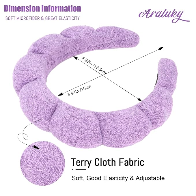 Women Spa Headband, Purp1e - Soft & Comfy Spongy Hairband for Washing Face, Makeup, Skincare, Yoga, Sports, Unique Fluffy Design for Her