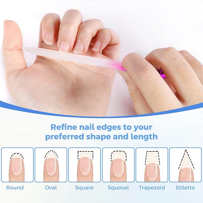 SIUSIO 40 Pack Professional Czech Crystal Glass Nail Files for Natural Nails Double Sided Etched Surface Files Gradient Rainbow Color for Acrylic Nail Emery Boards & Buffer (Pink&Blue)
