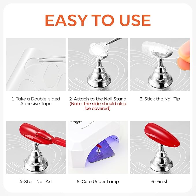 Makartt Nail Stand for Press-On Nails: Strong Magnetic, Large Flat Metal Base Holds 10 Tips at Once, Stable Holders for Nail Art Practise, Batch Painting, Design, Curing, Display, DIY Home & Salon Use