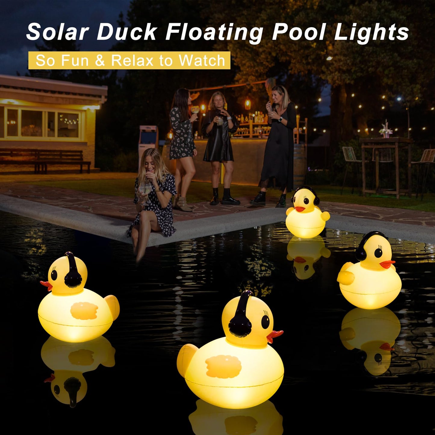 Floating Solar Pool Lights, 16 inch Waterproof Pool Lights that Float, Light up LED Pool Accessories, Glow Duck Pool Light, Inflatable Solar Floating Light for Pools,Pond,Hot tub,Party-2pcs