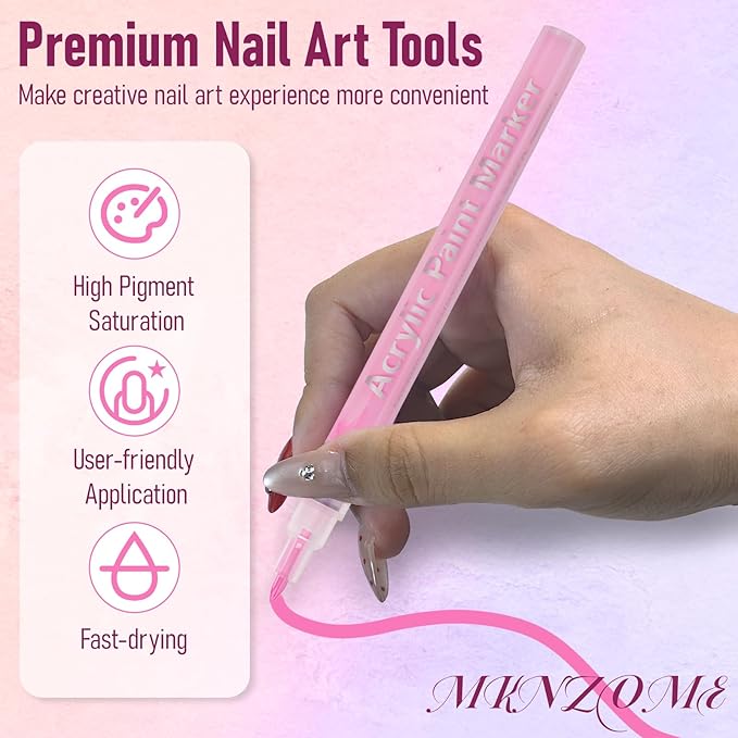 12 Color Nail Art Pens, 0.7 MM Nail Art Markers Nail Polish Pens Set Drawing Nail Paint Pens, Waterproof and Quick-drying Nail for DIY Design Manicure Design Tools