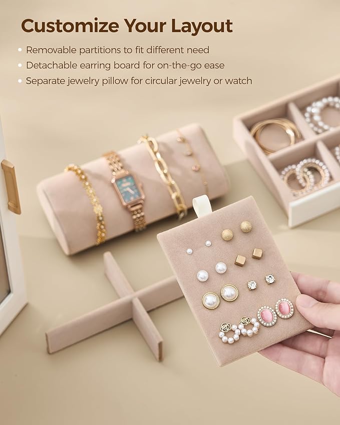 Glimmloop 360ÃÂ° Rotating Jewelry Box with 7 Drawers, Spacious Vertical Jewelry Organizer with Glass Window, Jewelry Storage Case, Dustproof & Moisture-resistant Design, White