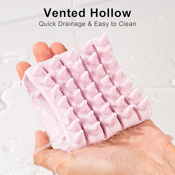 RHOS Scalp Massager Shampoo Brush, Curved Vented Scalp Scrubber, Soft Silicone Hair Scrubber for Dandruff Removal, Wet & Dry Hair (Pink)