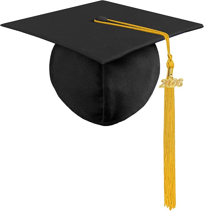 Graduation Cap with 2026 Tassel Year Charm Black Graduation Cap for High School & Bachelor