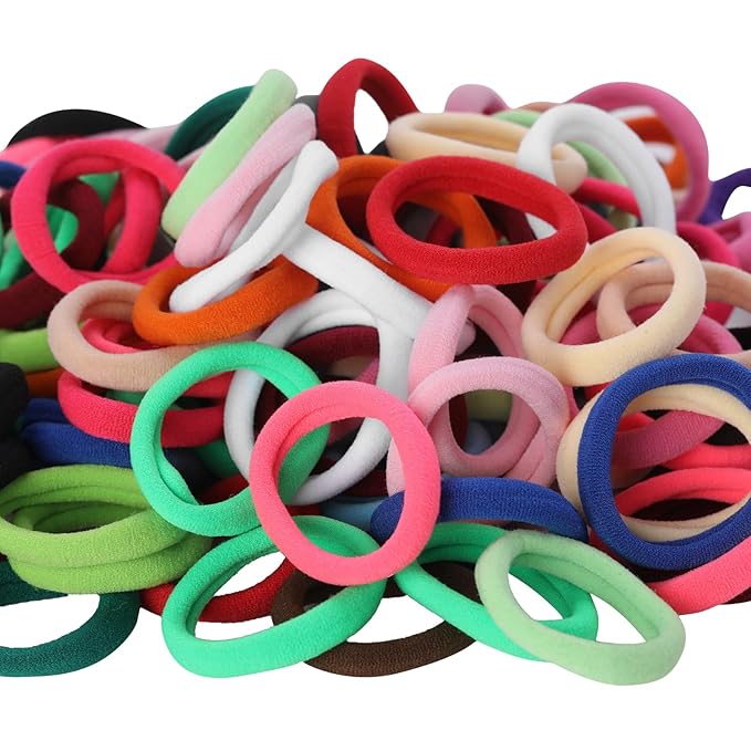 LuSeren 120PCS Colorful Hair Ties for Women Ã¢ÂÂ Soft Seamless Nylon Ponytail Holders, No Damage Fabric Hair Elastics for Thick Hair & Daily Matching