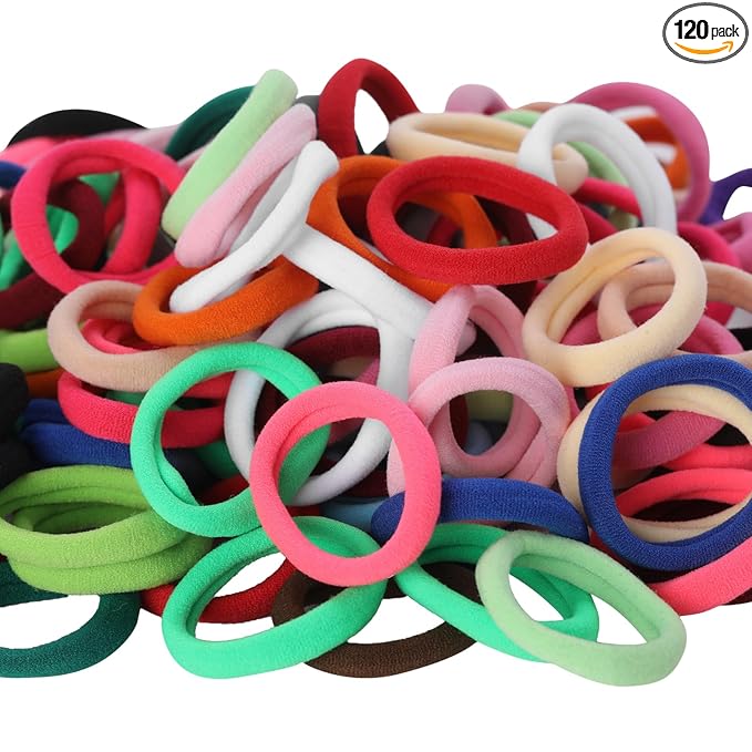 LuSeren 120PCS Colorful Hair Ties for Women Ã¢ÂÂ Soft Seamless Nylon Ponytail Holders, No Damage Fabric Hair Elastics for Thick Hair & Daily Matching