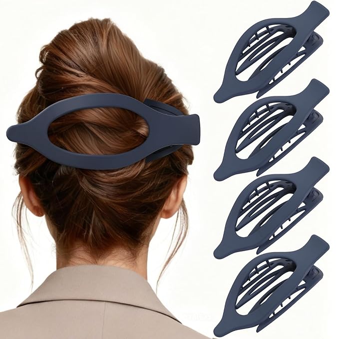 5.5 Inches Extra Large Flat Hair Clips for Women, 4 Pack XL Big Claw Clips for Thick Hair, Oversized Matte Strong Hold Non-slip Flat Claws, Dark Blue