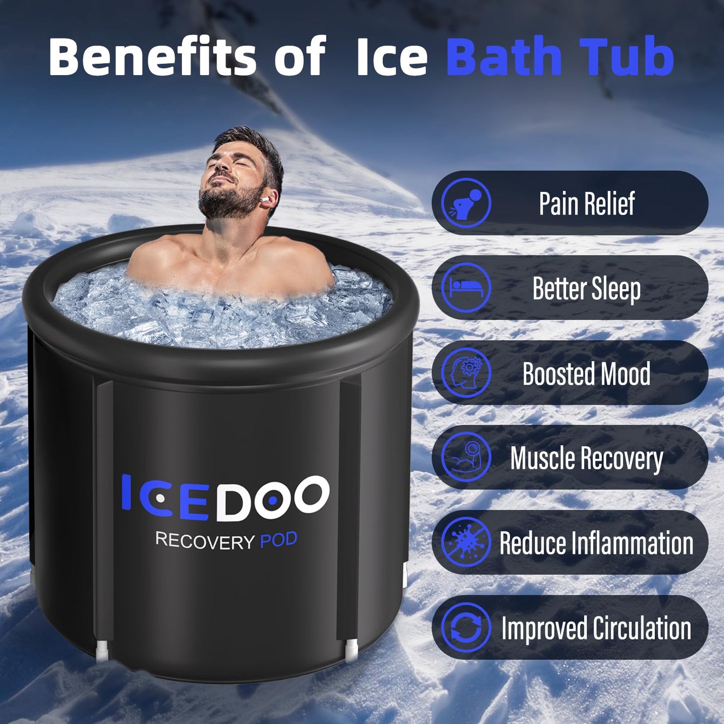 Upgrade XL Ice Bath Tub for Athletes, 119 Gallons Hot & Cold Plunge Tub with Cover for Recovery, Cold Water Therapy, Multiple Layered Portable Whirlpool Bathtubs for for Home, Gym & Outdoor