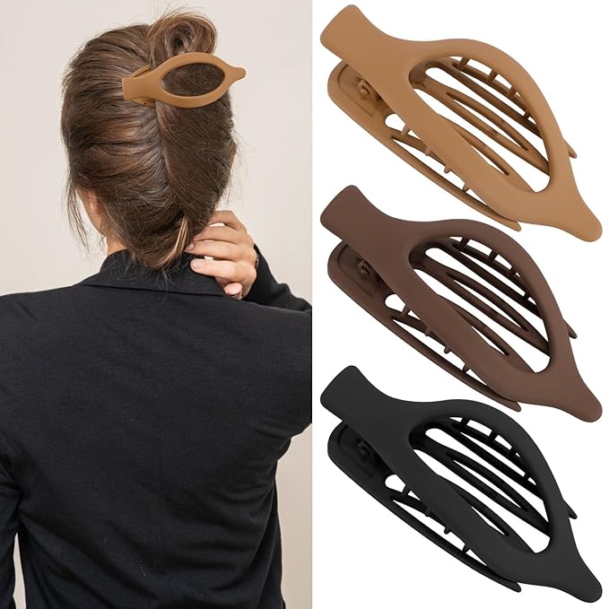 Flat Hair Clips for Women Lay Flat Hair Claw Clips for Thin Thick Hair 3Pcs French Concord Large Hair Clips Matte Neutral Jaw Clips Hair Clamps Accessories Brown Black
