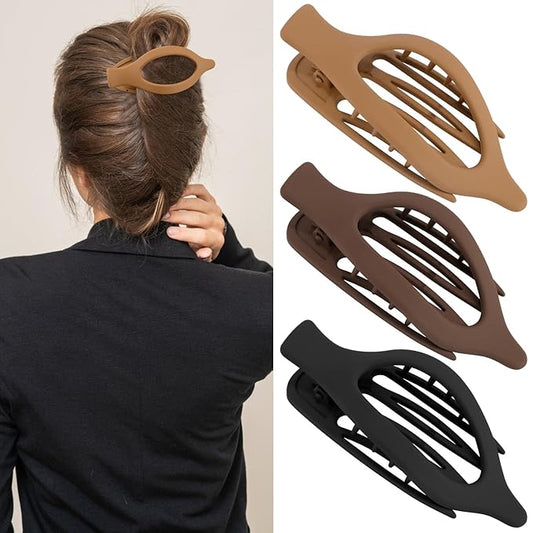 Flat Hair Clips for Women Lay Flat Hair Claw Clips for Thin Thick Hair 3Pcs French Concord Large Hair Clips Matte Neutral Jaw Clips Hair Clamps Accessories Brown Black