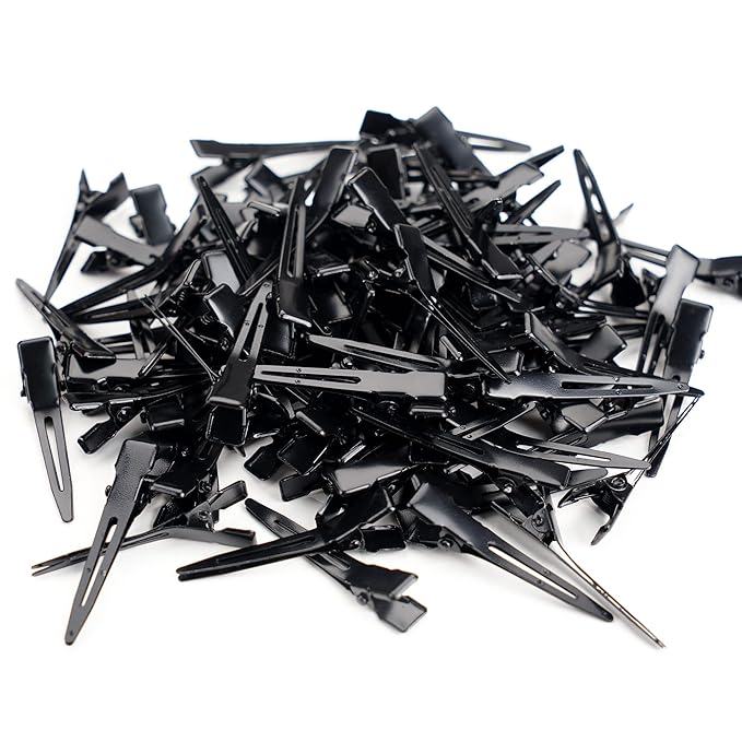Qearl 120 PCS 1.77" Single Prong Curl Clips Black Curl Pins Duckbill Clips Metal Alligator Clips for Hair Extensions Styling (Black)