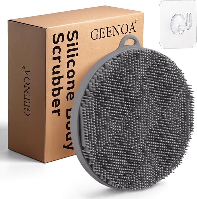 Silicone Body Scrubber for Shower, Silicone Loofah Body Buffer with Dense Bristles and Comfort Handle, Exfoliating Body Scrubber Shower Scrubber for Good-Lathering & Deep Cleansing(Gray)