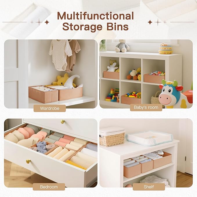 Criusia Drawer Organizer Clothes, 21 Pack Dresser Organizer for Baby Clothes, Underwear, Sock - Foldable Closet Organization and Storage Dividers Bins for Nursery, Bedroom (Brown)
