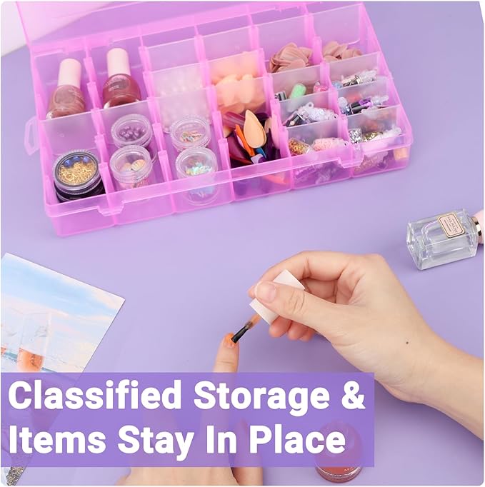 False Nail Container, 36-Gird Plastic Nail Art Organizers Storage Box with Adjustable Dividers, False Jewelry Diamonds Charms Nail 3D Decorations Manicure Accessory Holder Case, 2 Packs