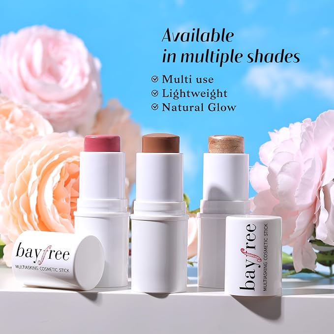 KIMUSE Face Sticks Trio, Cream Blush Stick & Highlighter Stick & Contour Stick for Sculpt the Cheeks, Long Lasting Cream Contour Stick Trio for Face Makeup, with Brush