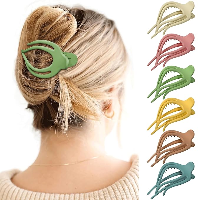 French Concord Flat Hair Clips - 6PCS Curved Hair Claw No Slip Hair Clips Volume Strong Hold Clip Hair Claw for Women Girls