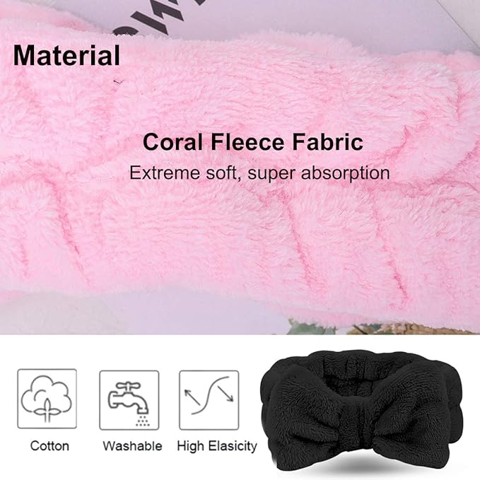 LADES Facial Headband - Terry Cloth Headbands for Face Washing,Skin Care,Makeup,Bow Spa Hair Headband for Washing Face
