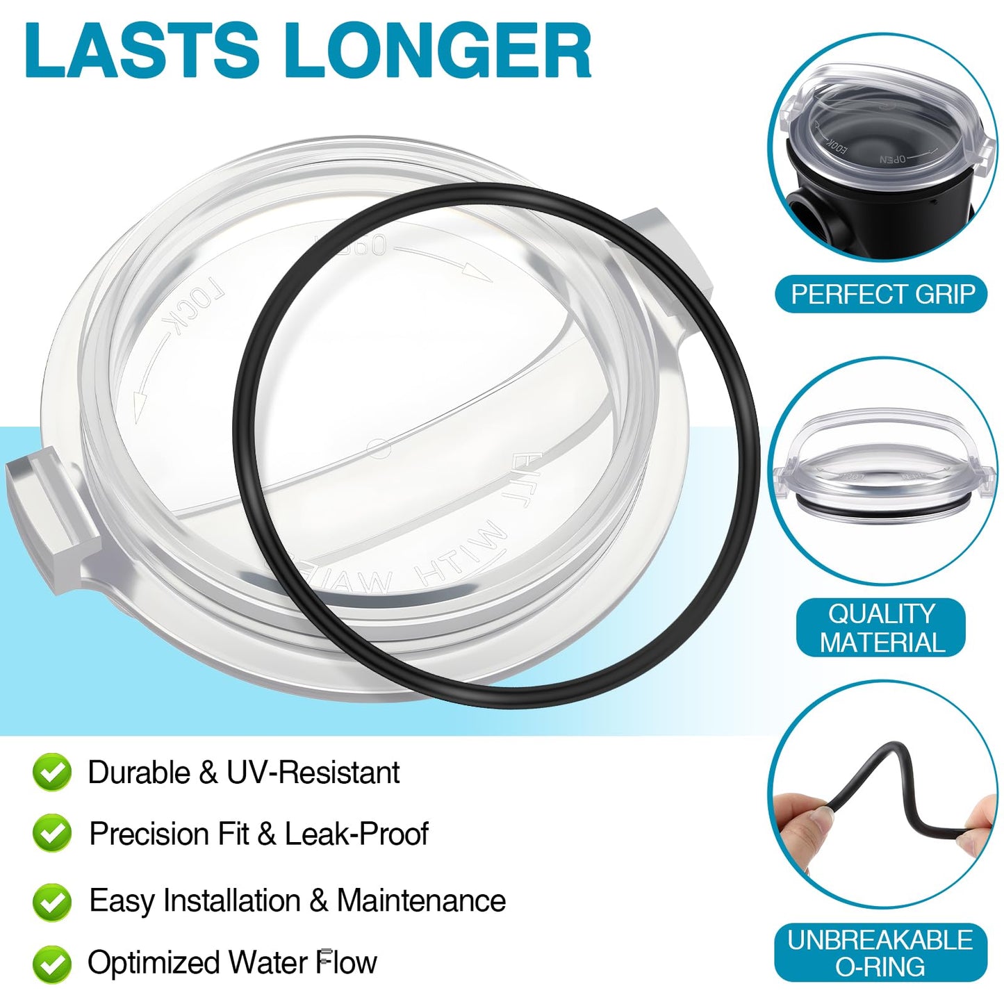Feekoon Pool Pump Lid and O Ring, Pump Strainer Lid Compatible with Hayward Power-Flo SPX1500D2A, Clear Strainer Cover Replacement, 1 Extra O Ring and Lubricating Grease Included