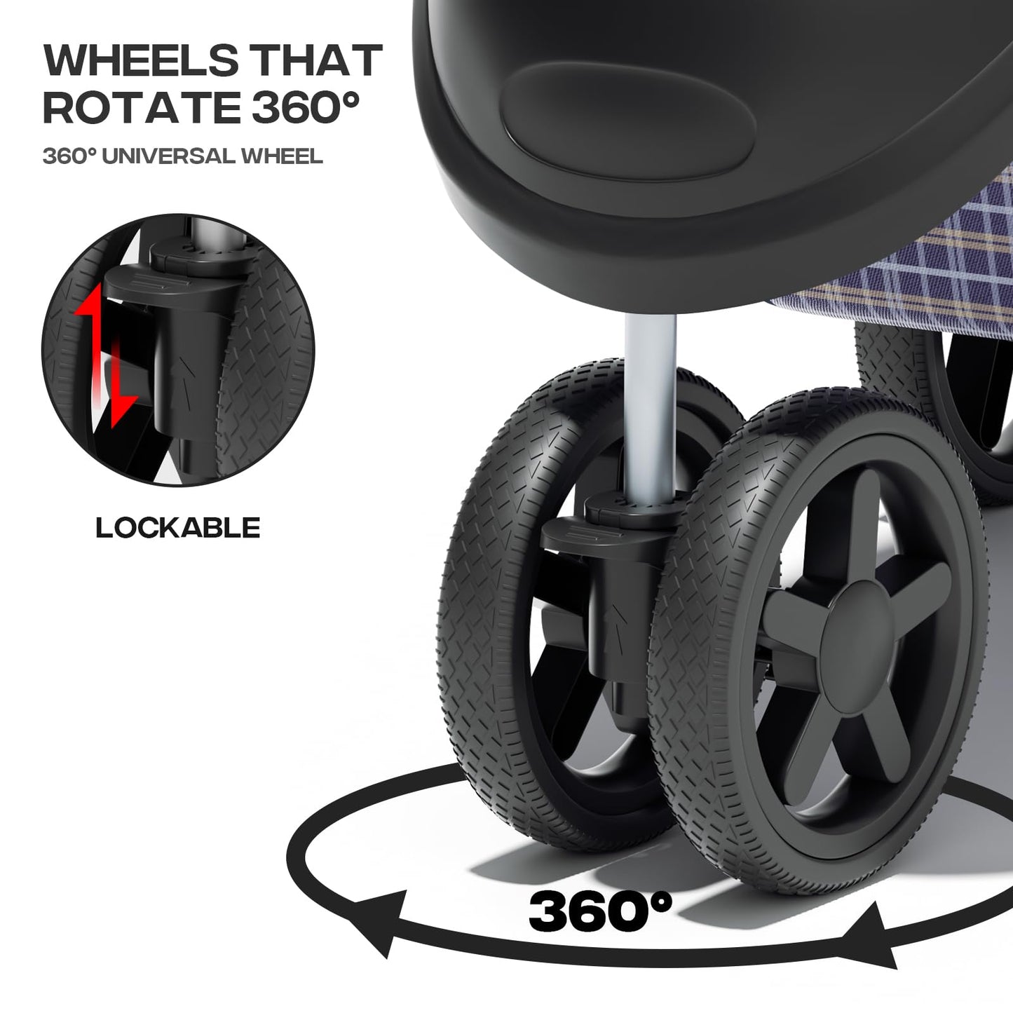 Pet Stroller for Small Dogs 10 lbs, Dog Stroller for Medium Dogs 30 lbs, Cat Strollers for 2 Cats, 3 Wheels Foldable Jogger Puppy Stroller with Storage Basket and Cup Holder, Plaid