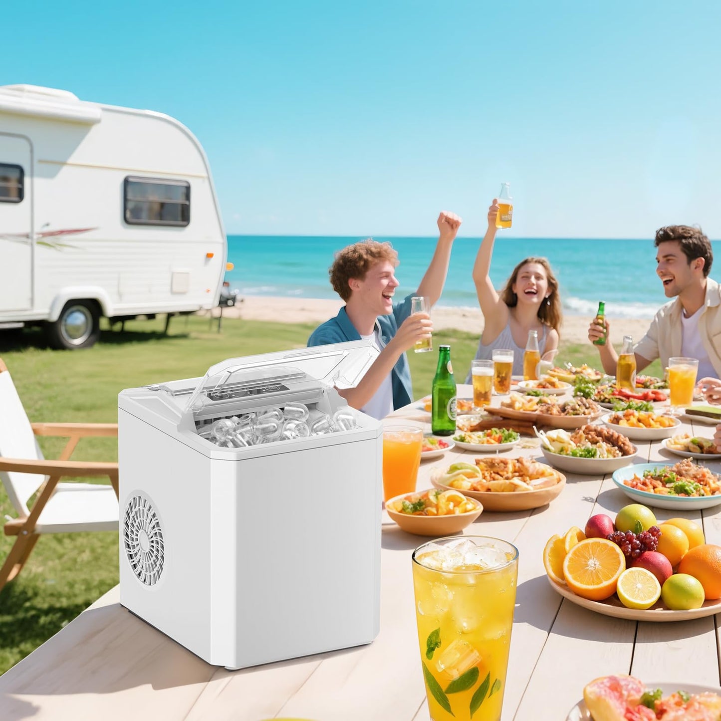 OLIXIS Ice Maker Machine, 26lbs in 24Hrs, 9 Ice Cubes in 6 Mins,Auto-Cleaning Portable Ice Maker with Basket and Scoop, Countertop Ice Maker for Home/Kitchen/Camping/RV, White
