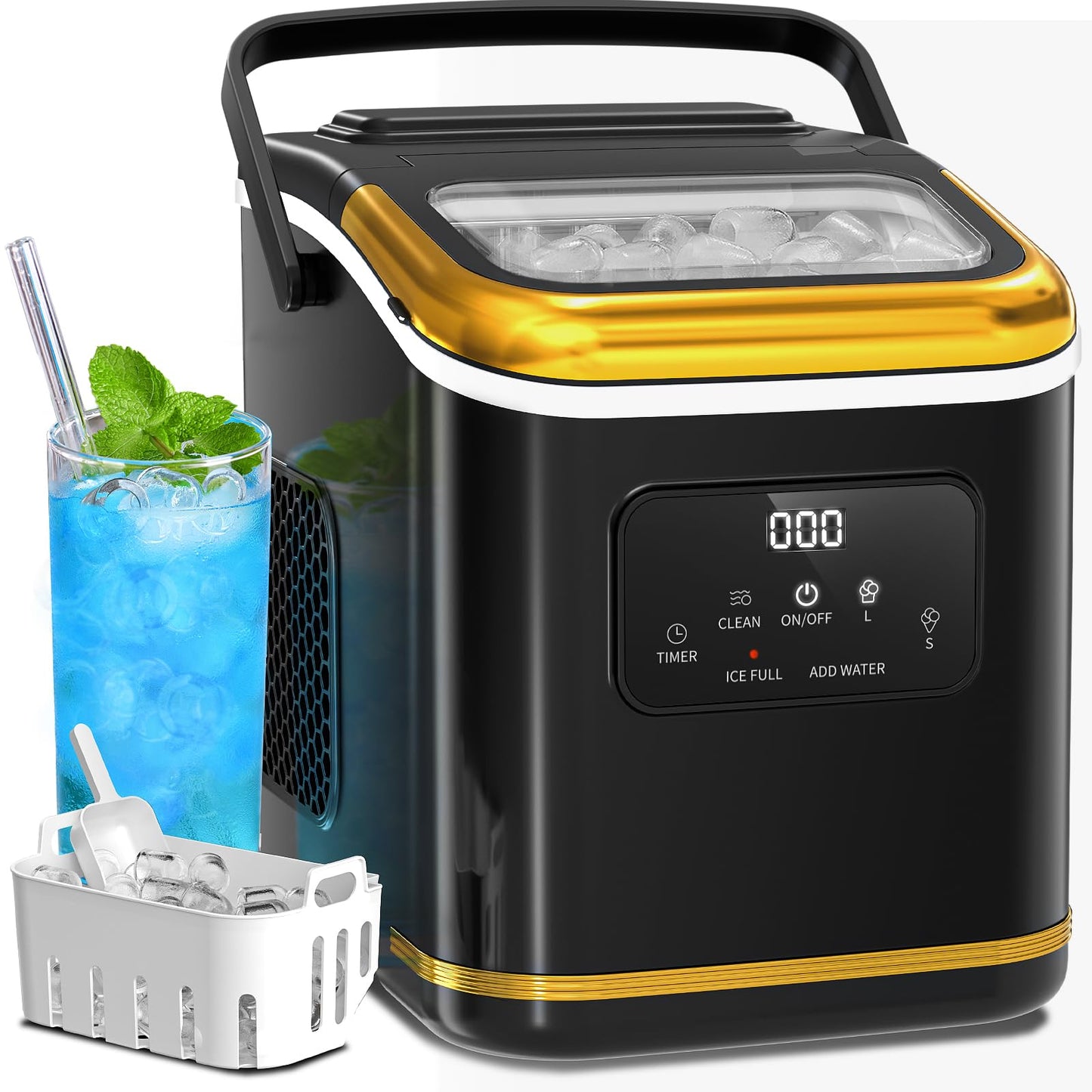 Electactic Ice Maker Machine countertop Self Cleaning Portable Compact Small Bullet Ice Maker with Digital Screen, 9 Cubes in 6 Mins,26lbs in 24Hrs, for Camping Dorm Home Outdoor