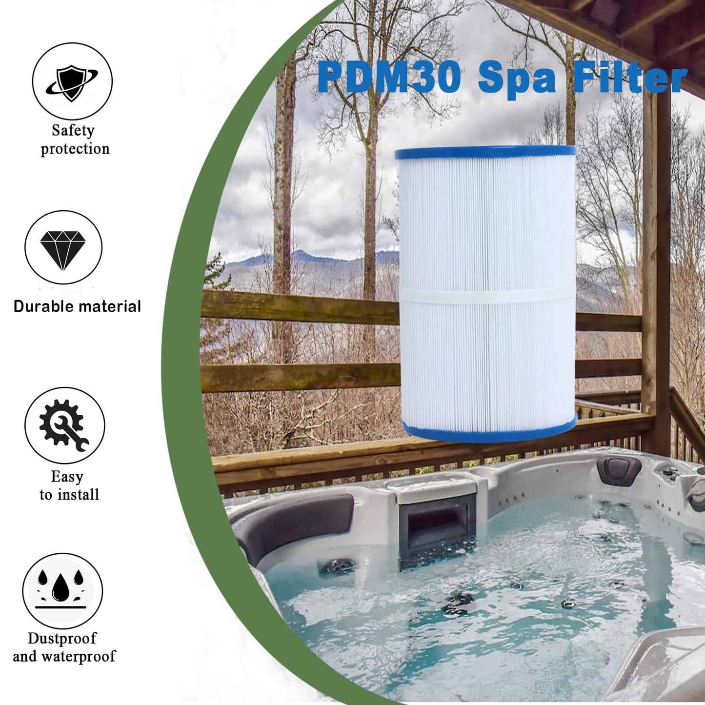Ketofa 𝗨𝗽𝗴𝗿𝗮𝗱𝗲 PDM30 Spa Filter, 𝗣𝗗𝗠𝟯𝟬 Replacement Cartridge Oval Filter Compatible with Pleatco PDM30 Dream Maker Filbur FC9940 Hot Tubs Other 461269, 30 sq.ft - 2 Packs