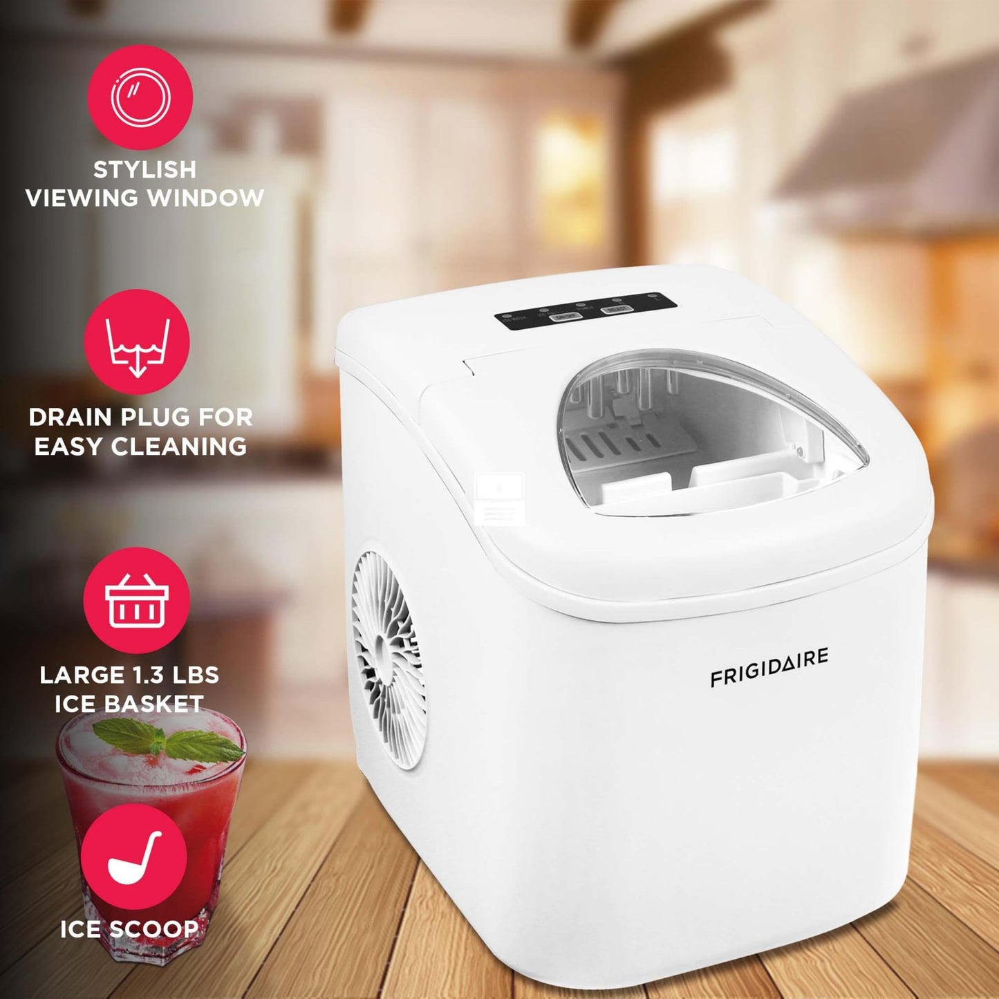FRIGIDAIRE Portable Compact Ice Maker, Counter Top Ice Making Machine, 26lb per day, White