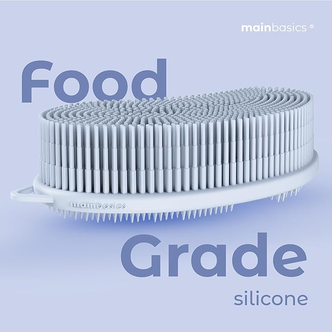 MainBasics Silicone Body Scrubber Dual-Sided Shower Loofah and Exfoliator (Frosted Sky, Exfoliate)
