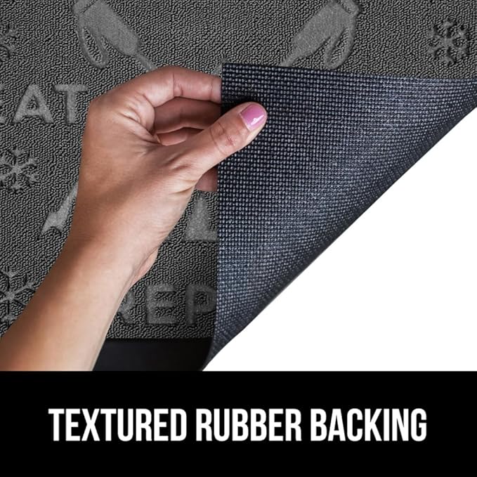 GORILLA GRIP 100% Waterproof All-Season WeatherMAX Doormat, US Designed Natural Rubber, Stain and Fade Resistant, Low Profile Indoor Outdoor Door Mats, Easy Clean Patio Mat, 17x29, Graphite Skiing