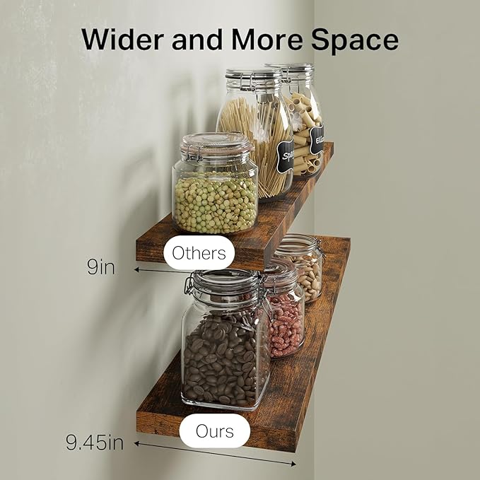 BAYKA Floating Shelves for Wall, Set of 3, 36 Inches Wall Mounted Wood Shelves for Bathroom, Bedroom, Living Room or Kitchen, Hanging Shelf for Books/Storage/Decor with 30lbs Capacity, Rustic Brown
