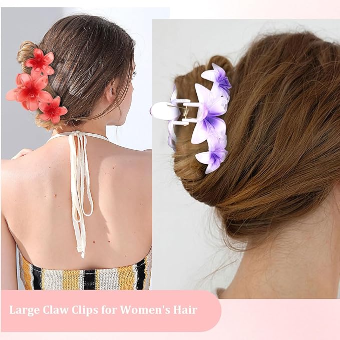 Ondder 4 Pcs Hair Clip, Flower Hair Clips for Women, 4.5 Inch Large Claw Clips, Non Slip Strong Hold Hair Clips for Thick Hair, Hair Accessories for Women Girls