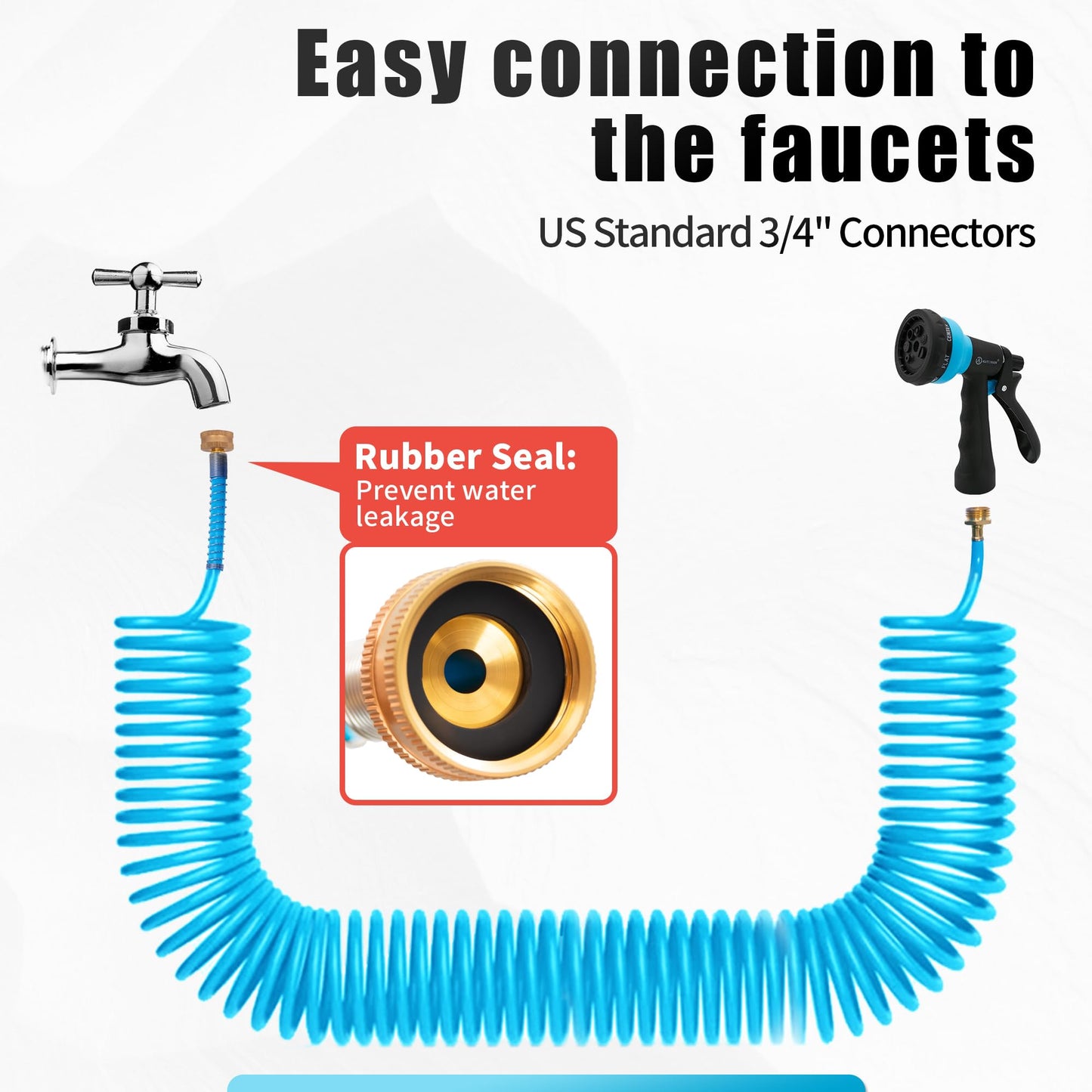 AUTOMAN Recoil Garden Hose 50 ft, EVA Curly Water Hose with Brass Connectors, Coil Garden Water Hose,Includes 7-Pattern Function Sprayer,Retractable,Corrosion Resistant Garden Coil Hose