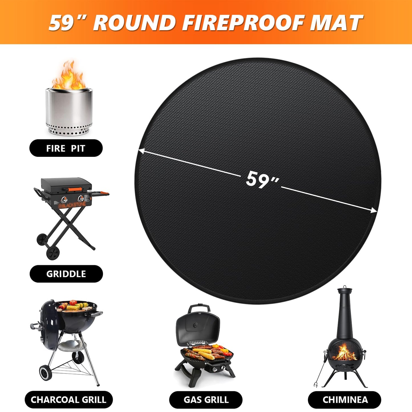 Huchiz 59" Fire Pit Mat for Solo Stove Bonfire, Double-Sided Fireproof Under Grill Mat Deck Patio Protector Pad, Round BBQ Mat for Solo Stove Accessories, Easy to Clean, Reusable
