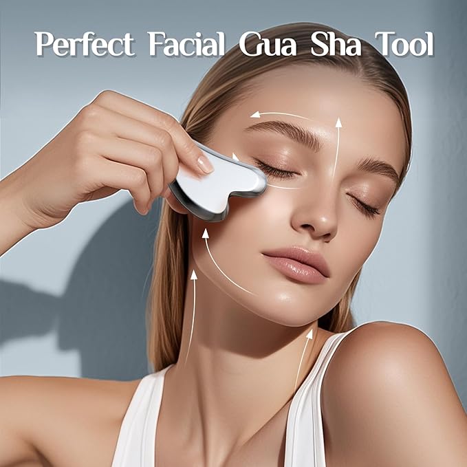 Rena Chris Gua Sha Facial Tools, Terahertz Guasha Tool for Acupuncture, Manual Massage Tool for Jawline Sculpting and Puffiness Reducing, Gua Sha Facial Massage Tool, Skin-Care Gift (Gray)