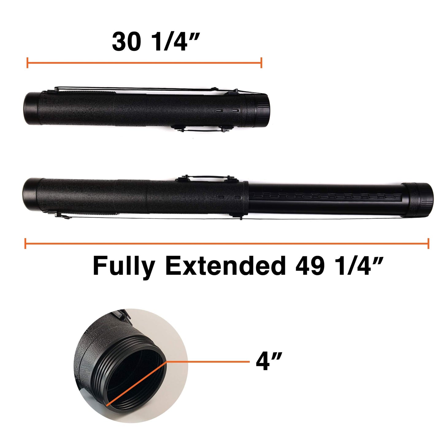 CALPALMY 2-Pack Extendable Poster Tubes Expand from 30.5” to 49” with Shoulder Strap and Handle | Carry Documents, Blueprints, Drawings and Art | Black Portable Durable Round Storage Cases