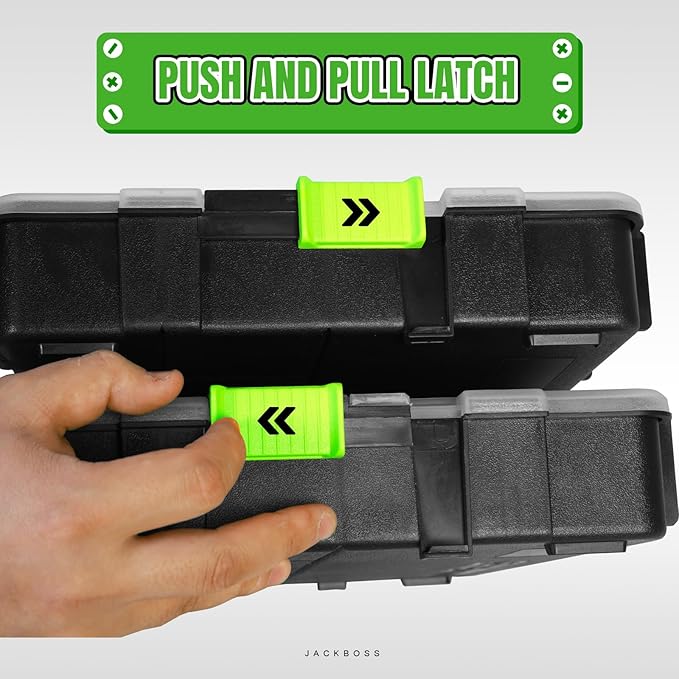 Tool Box with Transparent Lid, Single Side 17-Compartments Organizer Box with Removable Dividers for Hardware, Screws, Bolts, Nails, Beads, Jewelry and Fishing Accessories, Green, 2 Pack