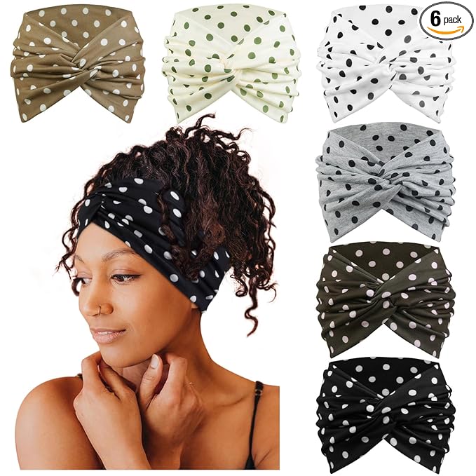 Tobeffect 7 Inches Polka Dots Headbands for Women, Extra Wide Fashion Turban Headband for Women's Hair, Large Thick Hairbands Bandana Head Band Accessories for Wig, Workout, Yoga, Sports
