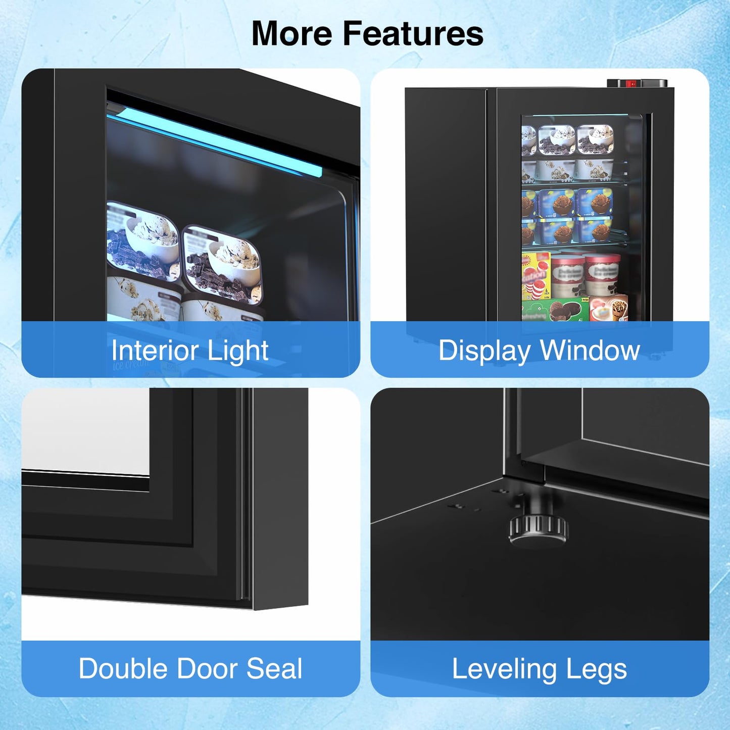 Electactic Mini Freezer, 2.2 Cu.ft Compact Upright Freezer with Glass Door Display, 7 Temperature Settings, -10°F to -18°F Deep Freezing, Quiet Freezer for Home Use, Black